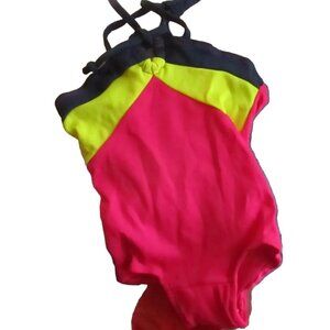 1980's GIRLS 3X Vintage Swimsuit NYLON STRETCH COLORBLOCK 1 Piece swim suit NEW